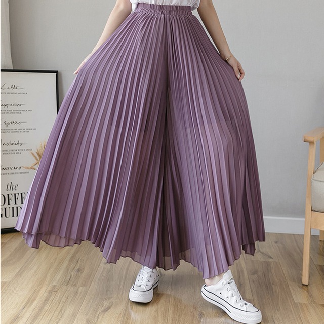 ワイドパンツ スカーチョ レディース 春夏 秋冬 春 夏 秋 冬 黒 プリーツパンツ ガウチョ パンツ プリーツ ロング ハイウエスト ウエストゴム ロングパンツ ロングプリーツパンツゆったり 楽チン ライトパープル ブルーグレー ブラック 10代 代 30代 40代 10代 代 30