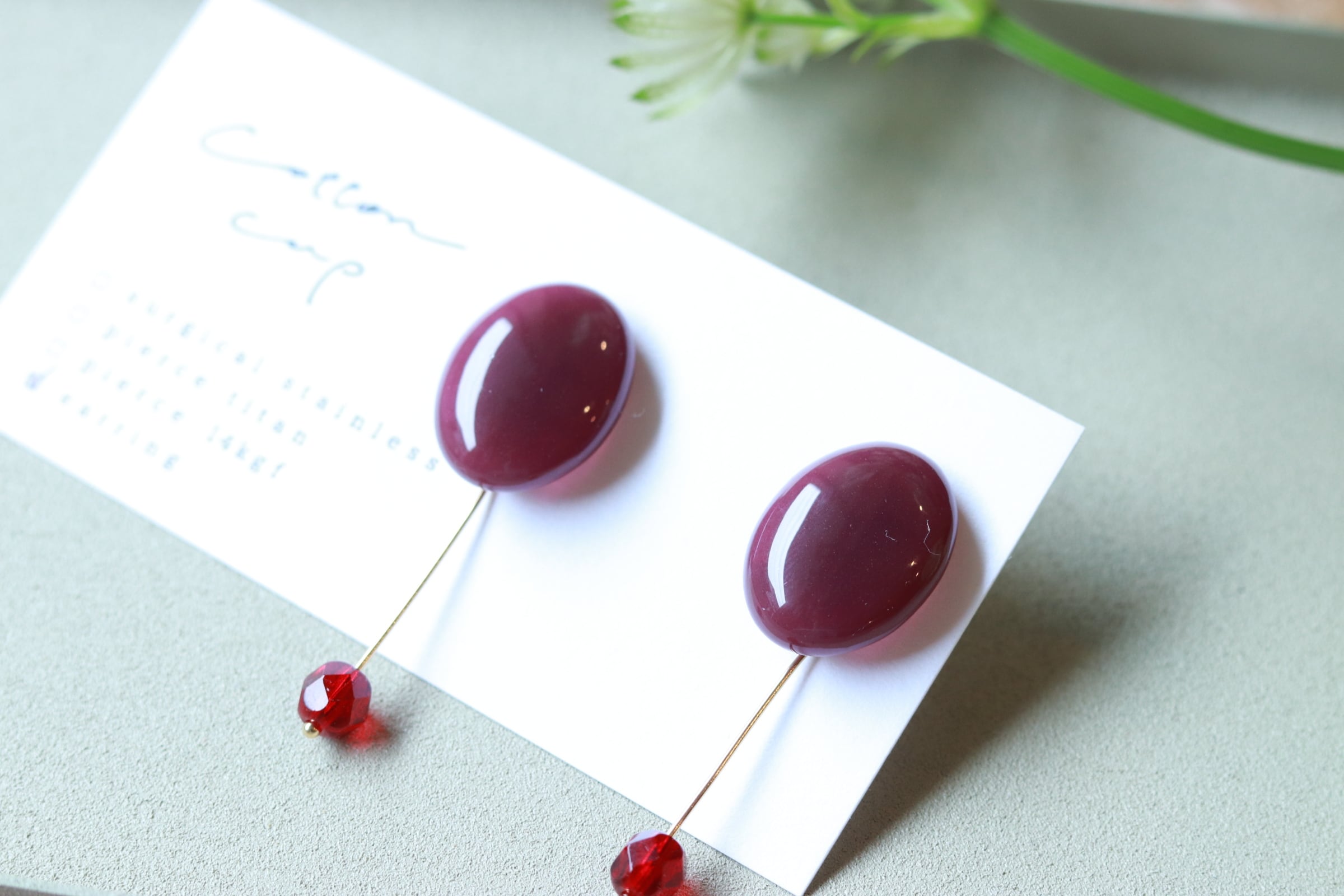 くすみカラー ボルドー 2wayピアス、イヤリング