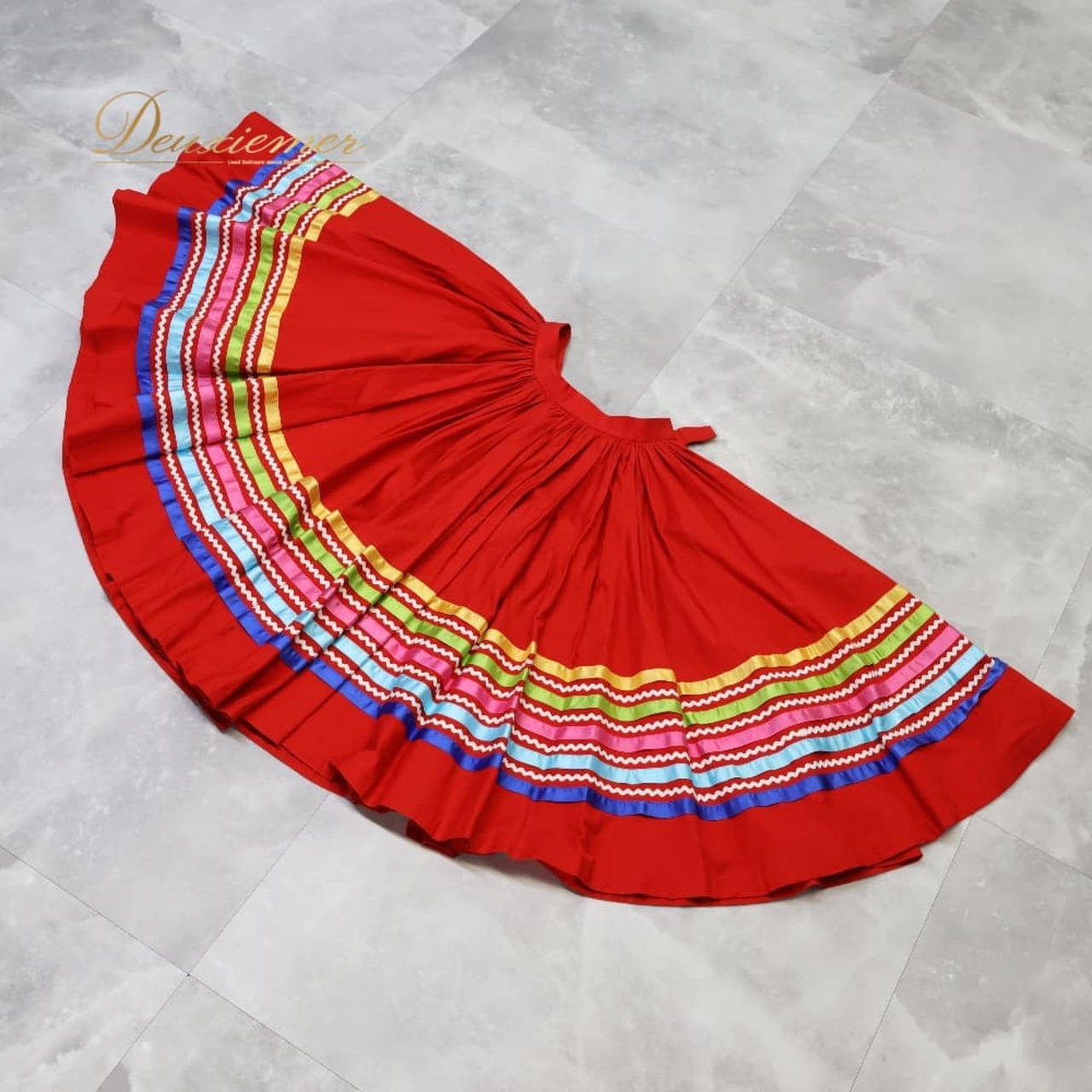 フォークダンス 衣装 スカート レッド系 チロリアン チロリアン カントリー リボン 赤 白 青 水色 黄 緑 ボリューム ダンス衣装 鮮やか イベント 練習 レッスン おしゃれ ホワイト系 ピンク系 ブルー系 グリーン系 イエロー系