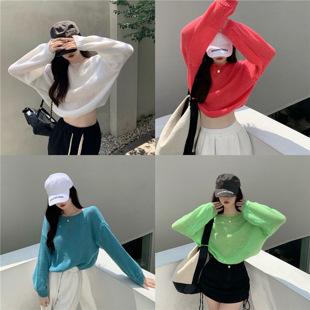 ルーズニットセーター 薄手カラー ガールズファッション57296550374