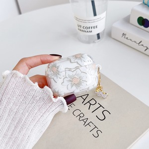 【数量限り】適用 Airpods 4 ケース クリア シリコン かわいい 花 花柄 フラワーデザイン 透明 ペンダントキーチェーン 付き 可愛い 人気 レディース 女性用 ソフト TPU エアポッド4 ケース - ホワイト