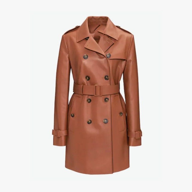 羊革・ベルト付き羊革トレンチコート Sheep Leather Trench Coat with