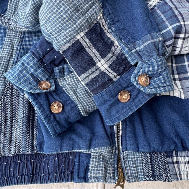 Polo Ralph Lauren ポロラルフローレン パッチワーク ボンバージャケット スイングトップ インディゴ 古着 XL 画像10