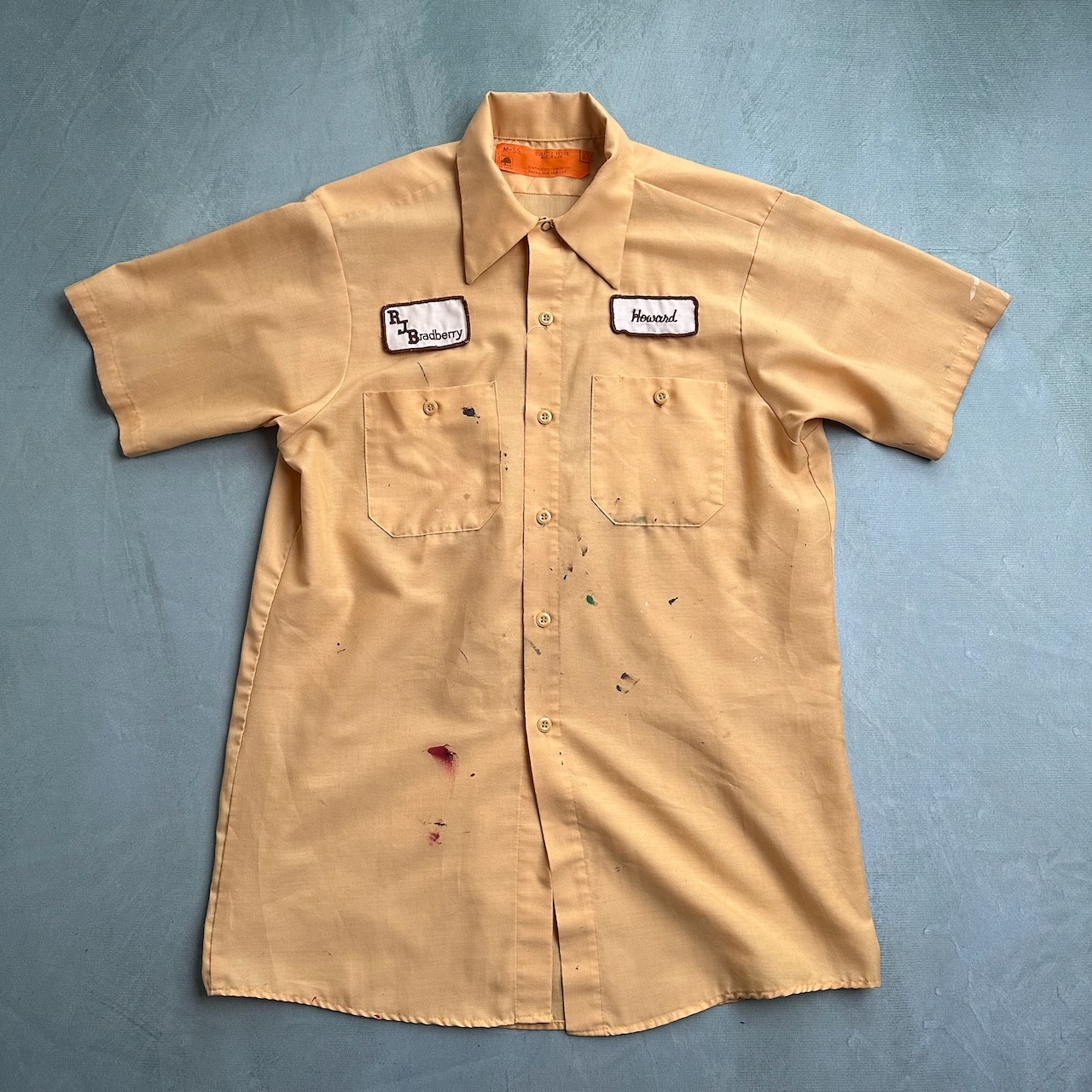 70s USA製 RED KAP レッドキャップ ワークシャツ 半袖シャツ 雰囲気系 ペンキ付き イエロー