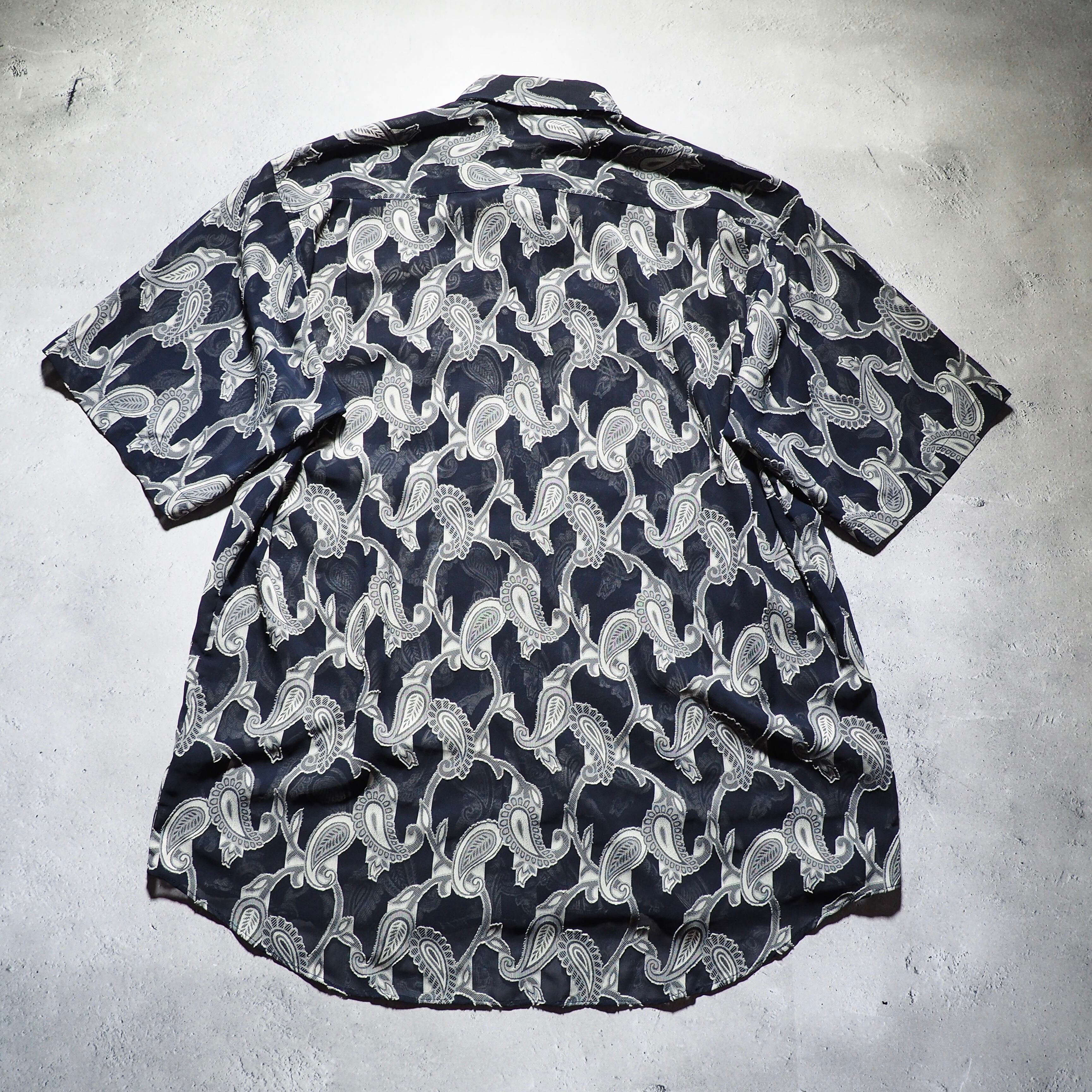 1990s Translucent Paisley pattern embroidery SS Drape shirt