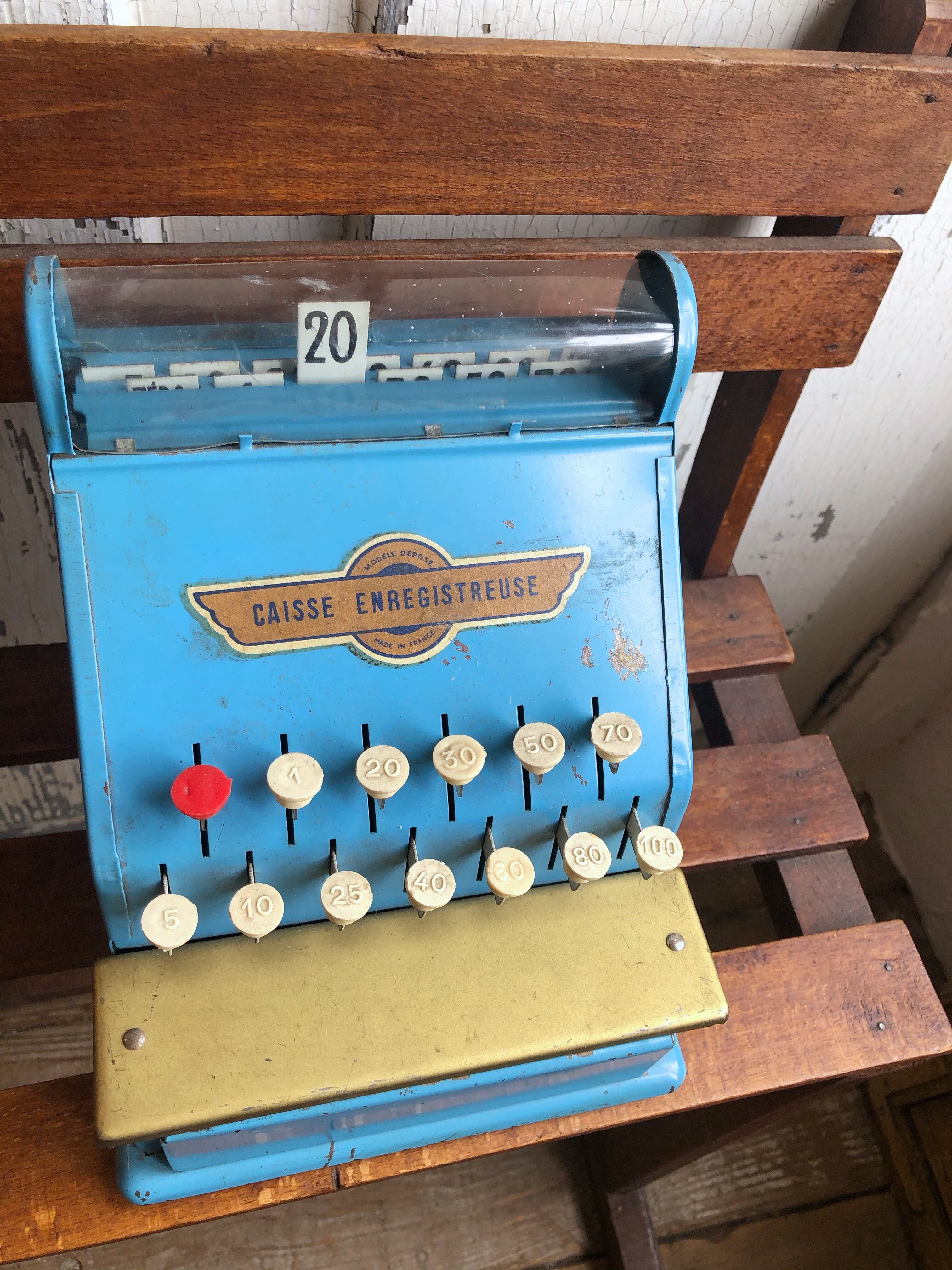 フランス レトロなブリキのおもちゃのレジスター水色 | Brocante de La
