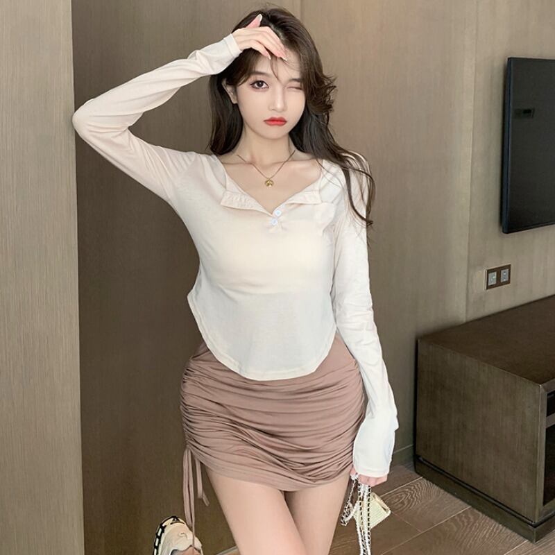 Tシャツ レディースオータムスタイルショートトップス ロング 秋物 ハンチェンe39109374356