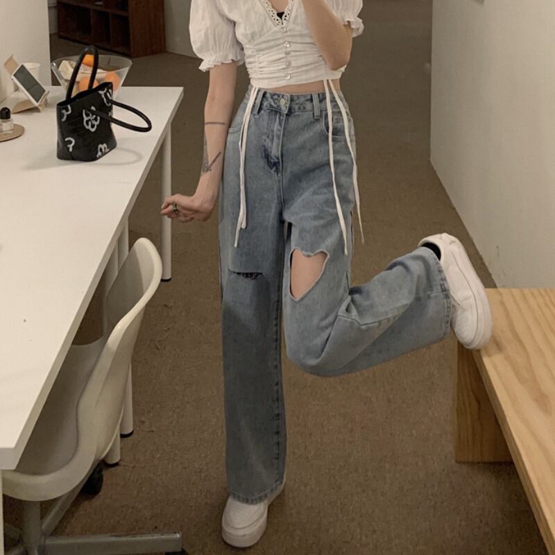 レッドスタイルジーンズ レディーススプリングサマールーズパンツ ハイウェストウェストワイドレッグ 春物 夏物 ワイドパンツ 萌量不足14885574094