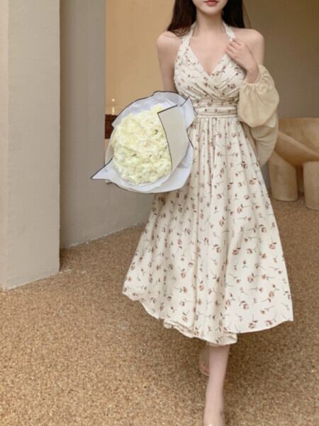 花柄ワンピース 長袖カーディガンセット ホルターネック フェミニン 大きいサイズ 韓国 Ch4021 可愛い大きいサイズ韓国レディースファッション通販 Chulachula チュラチュラ