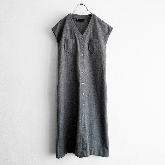 Gray Button Front Pocket Jumper Dress