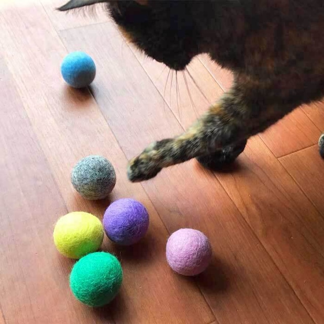 Wool Balls cat toy 猫のおもちゃ 猫用フェルトボール Lサイズ 3.5cm スモーキーパステル