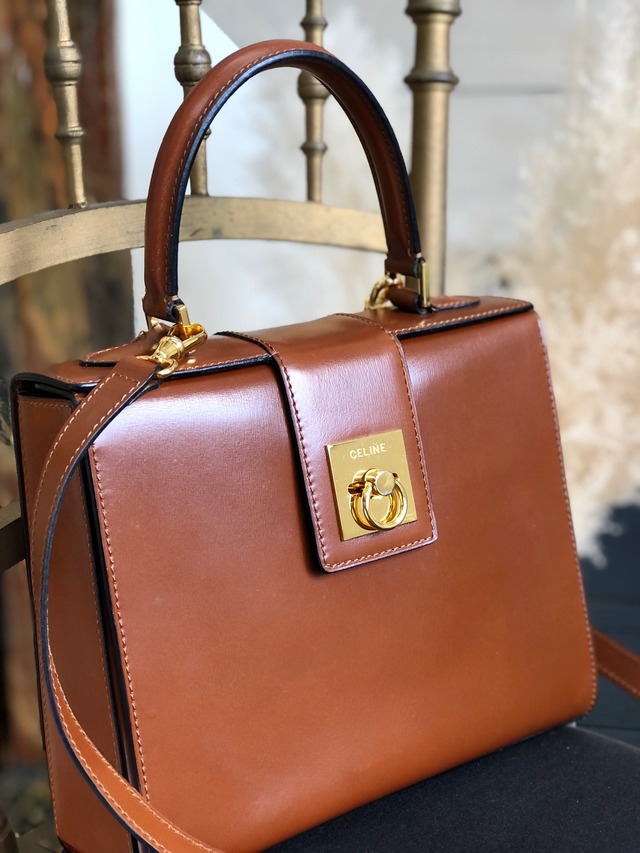 CELINE　セリーヌ　ガンチーニ　レザー　ボックス　2way　ショルダーバッグ　ブラウン　vintage　ヴィンテージ　オールドセリーヌ　s48cfp