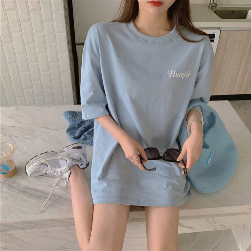 ブループリントカジュアルTシャツレディースサマーバージョンルーズ半袖2020ニューイントレンディロングトップ ブラックストロベリース41423307100