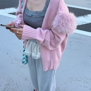 Plus Size Faux Fur Trim Knit Hoodie_LN03566