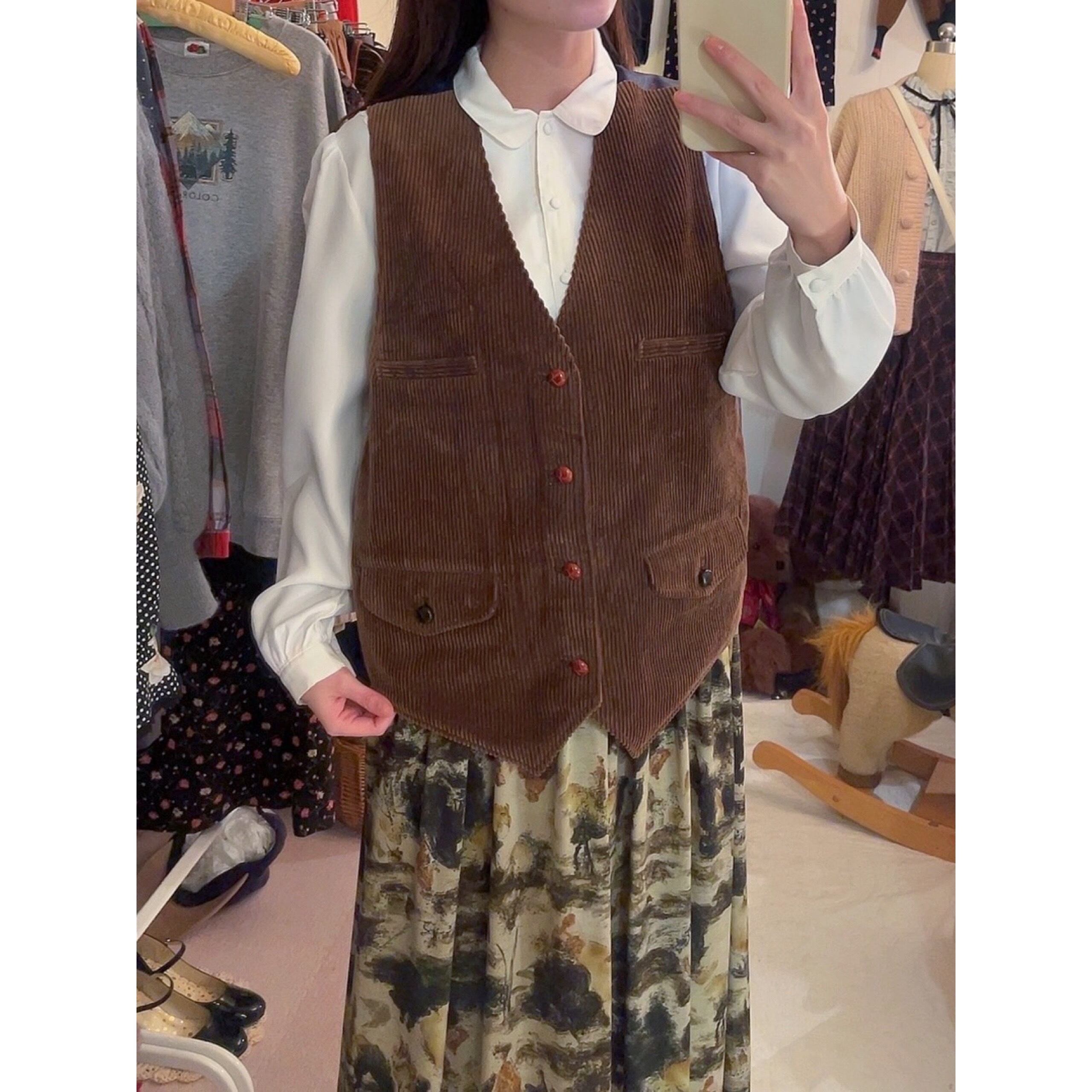 brown corduroy paisley liner vest