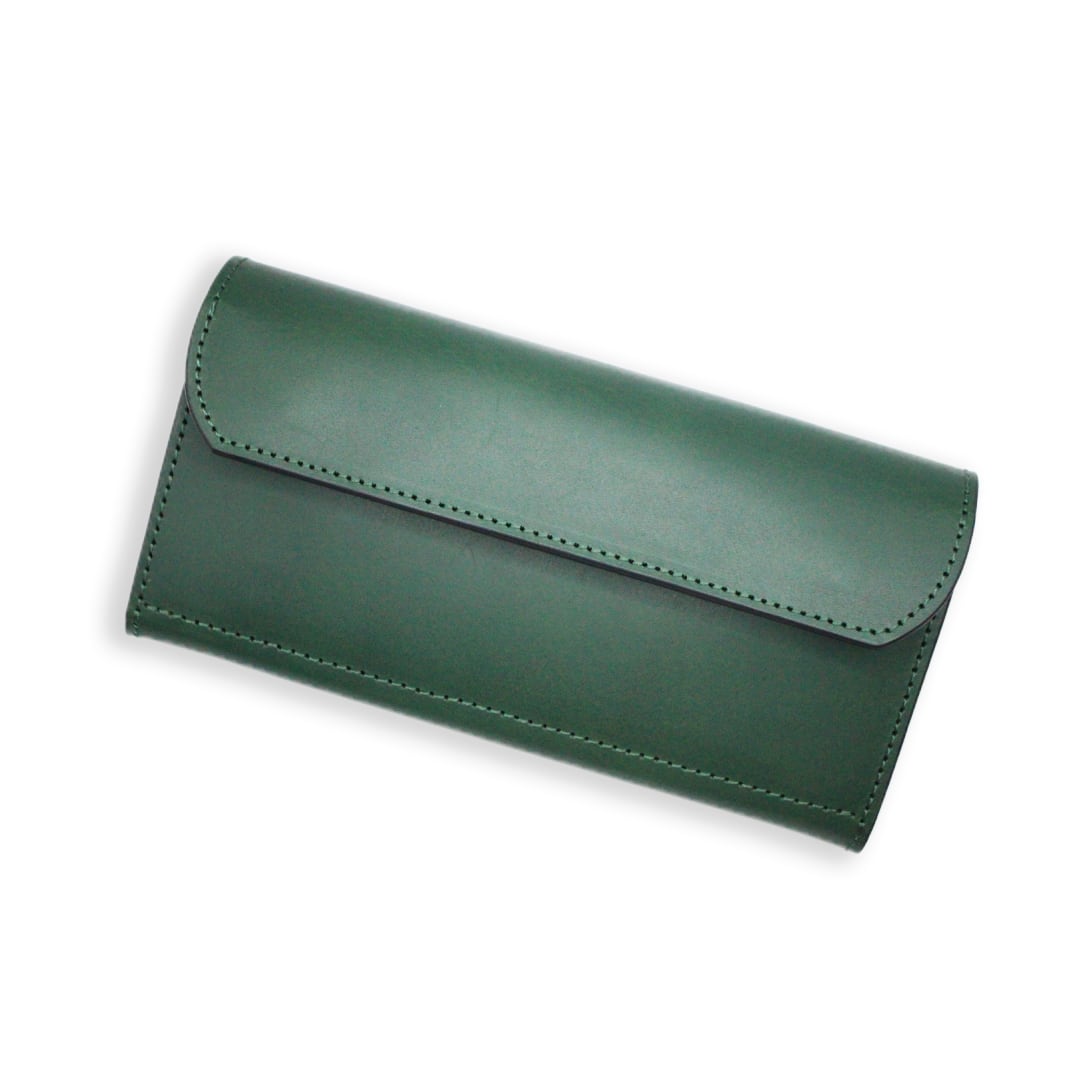 ハンドメイド 二つ折り 革財布 クロムエクセル緑色 古風 cx-hw-000