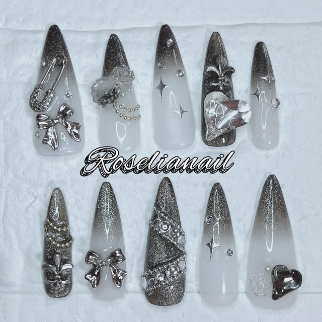 モノクロ・y2k・グラデーション・サブカル系・ワンホン・ギャル・個性派・派手・ギラギラ・ネイルチップ・ncs026