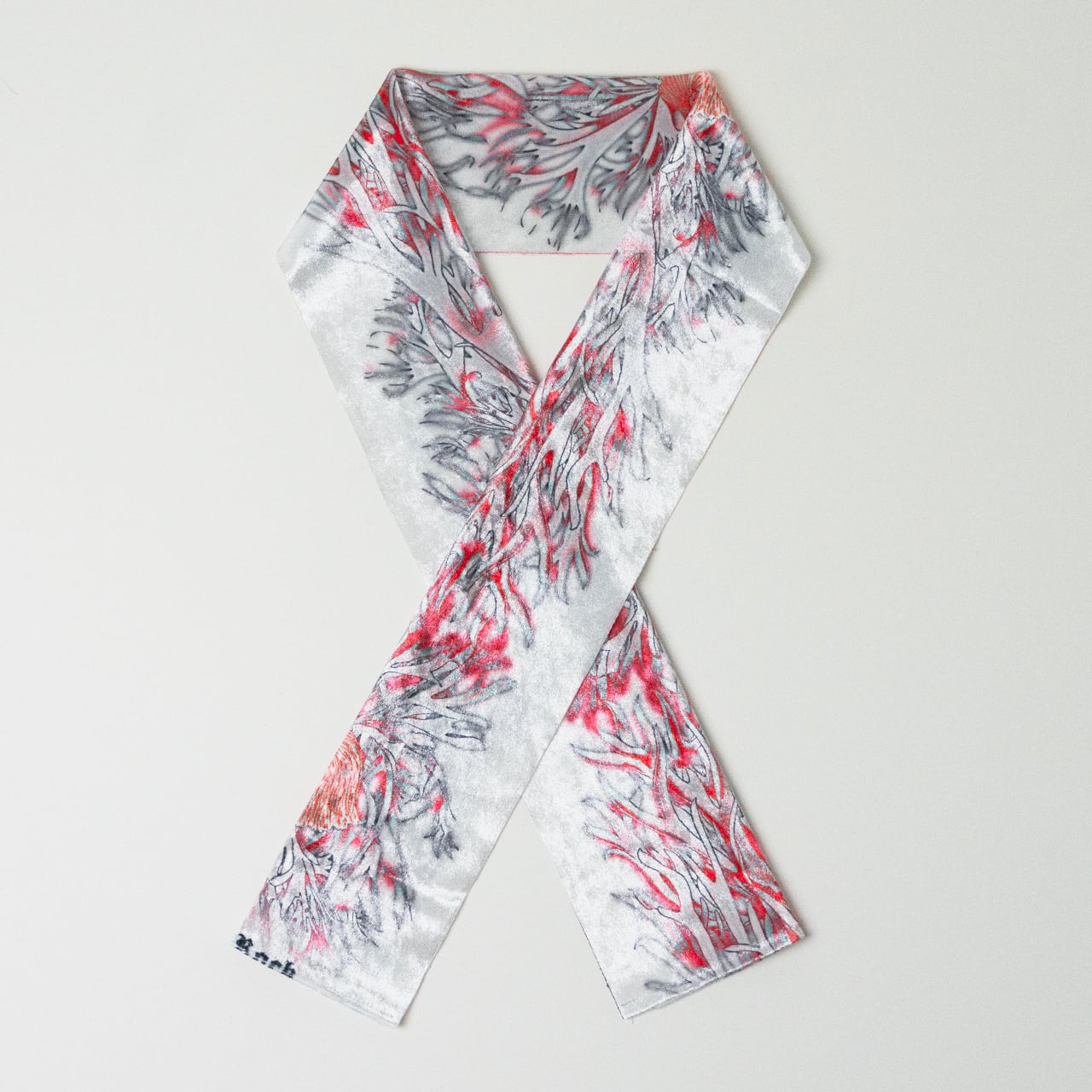 ベロア半襟　ビカクシダ　ホワイト×レッド