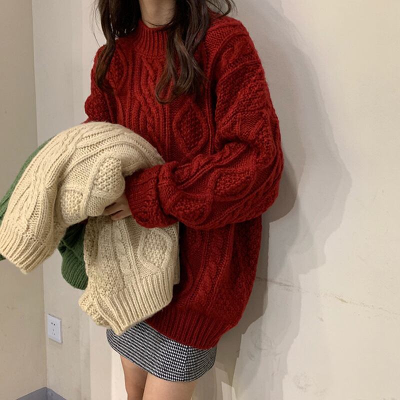 ルーズニットセーター トップス ラウンドネックレディーススプリング 春物 Oネック 萌量不足29706006954