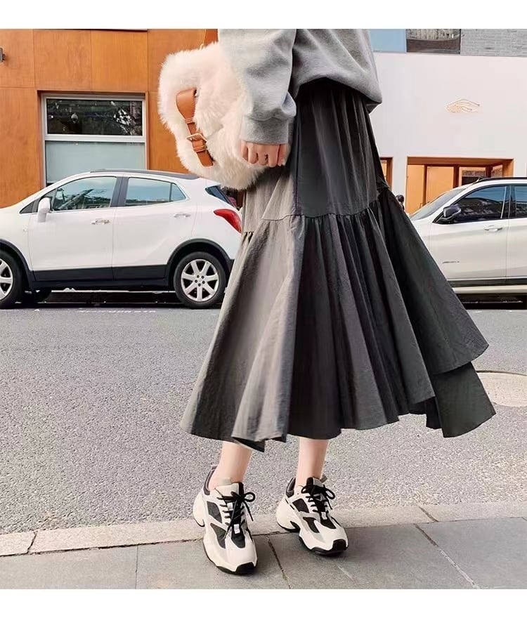 大きめプリーツティアードスカート　AJ1365-9901