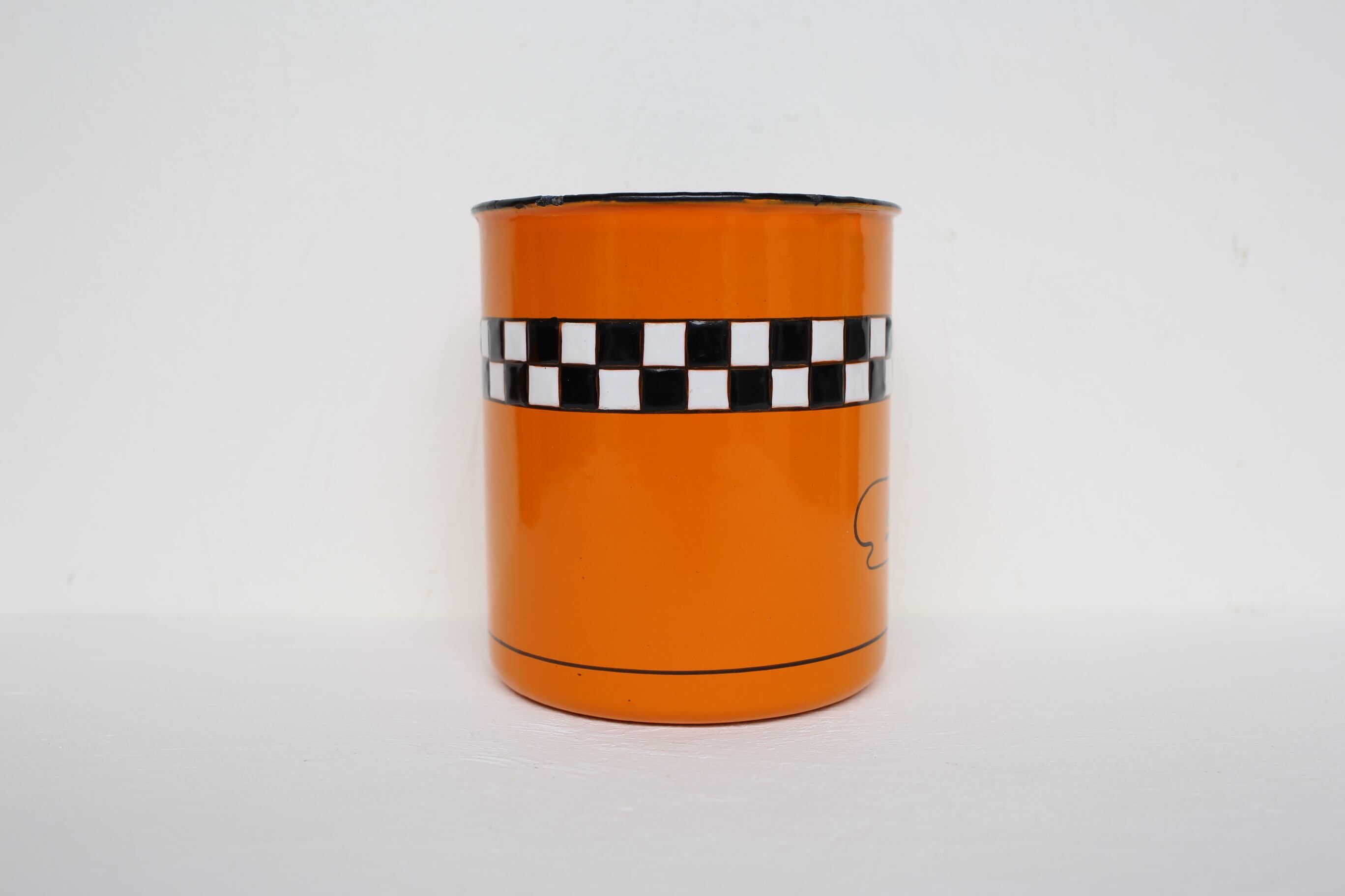 ◆SALE価格♡アンティークホーローBB社 アリュメット缶　ガーランド柄オレンジ ◇SALE価格♡アンティークホーローBB社 アリュメット缶 ガーランド柄