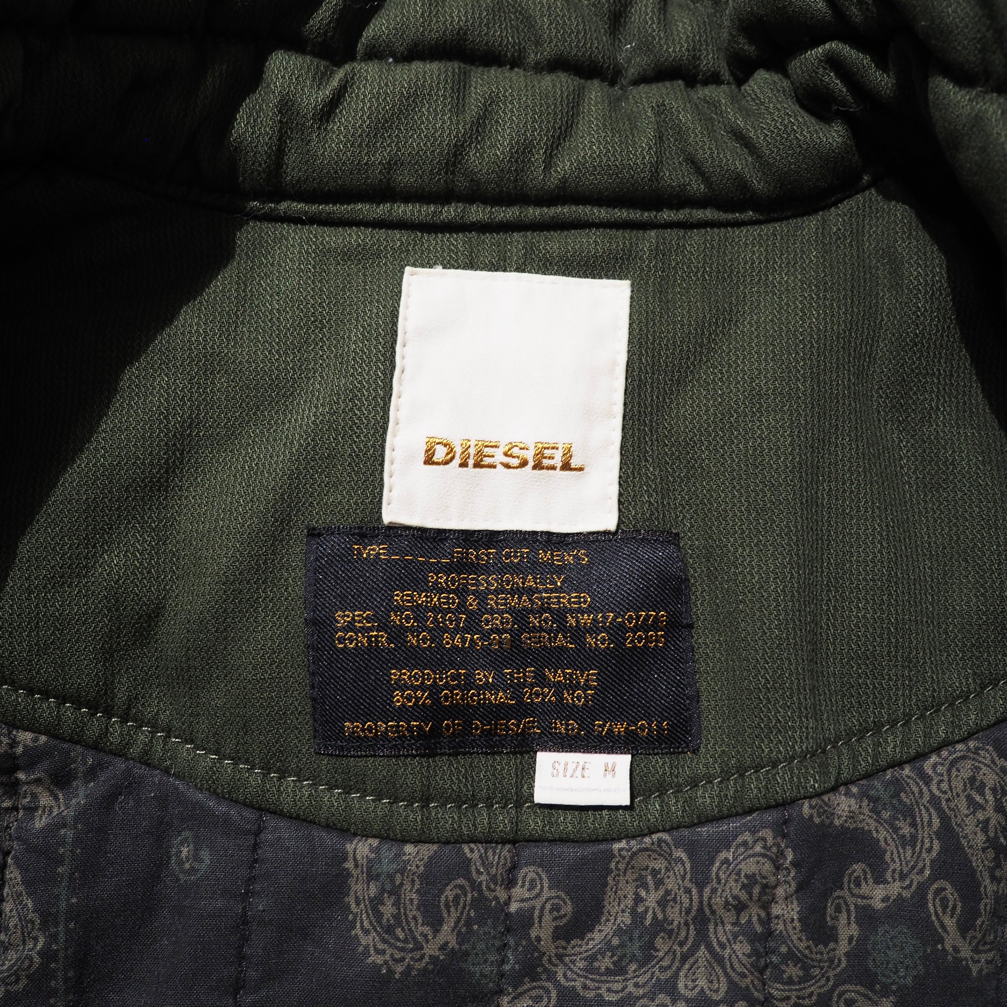 " DIESEL " Big Pockets × Switching nylon High neck Military jacket