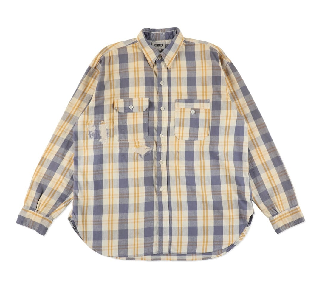 BOW WOW UNIQUE POCKET CHECKED FLANNEL SHIRT AGED YELLOW×BLUE