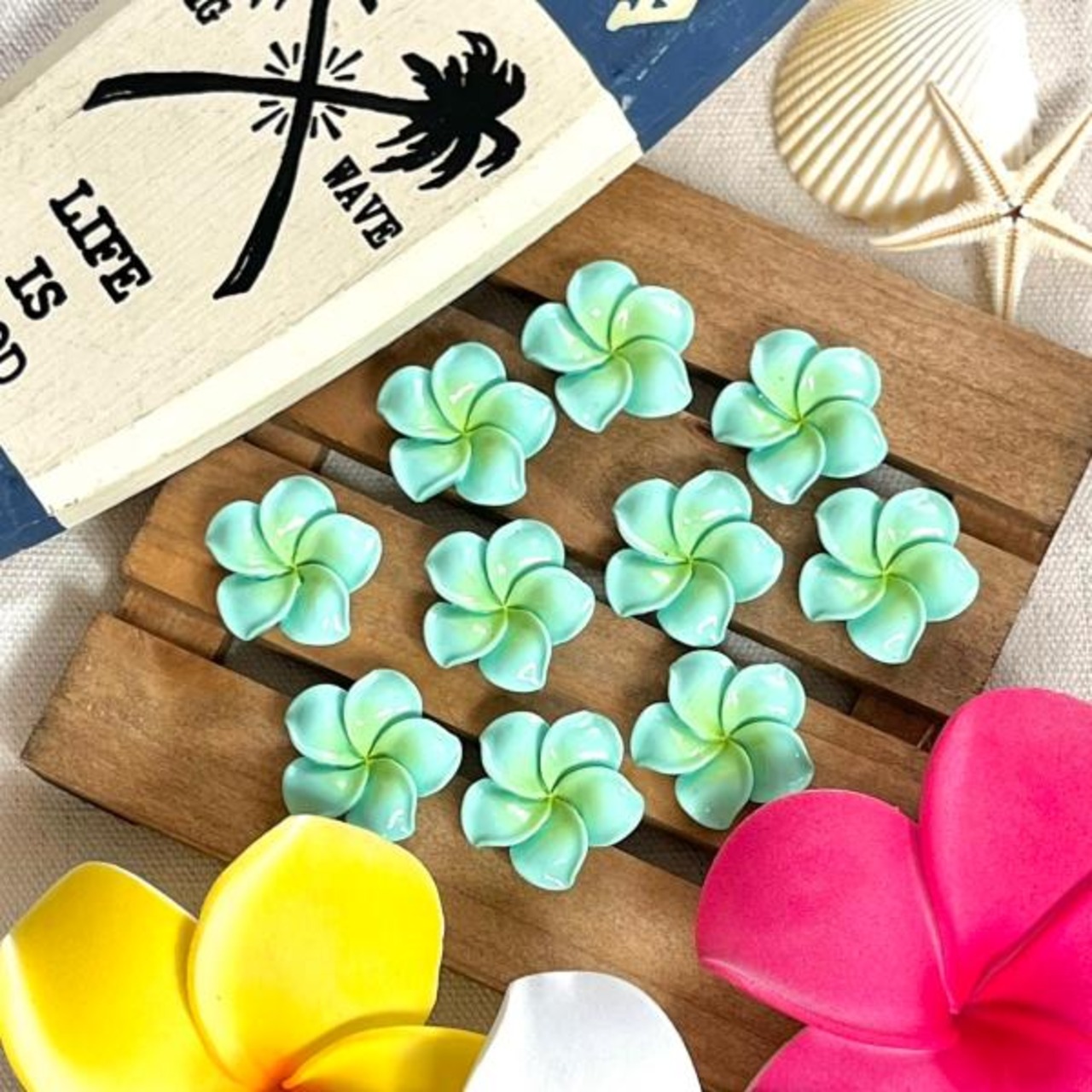 【2個】(大)カラフルプルメリアアクリルカボション/アクリル /パーツ/