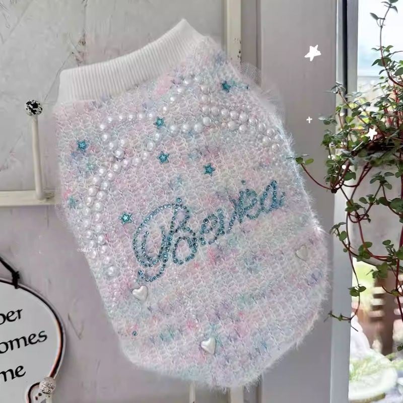 きらきらパステルブルーのふんわりセーター 犬服 01005