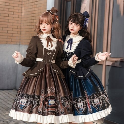 チョコレート学院 ワンピース プリント柄 双子コーデ 秋 クラシカル