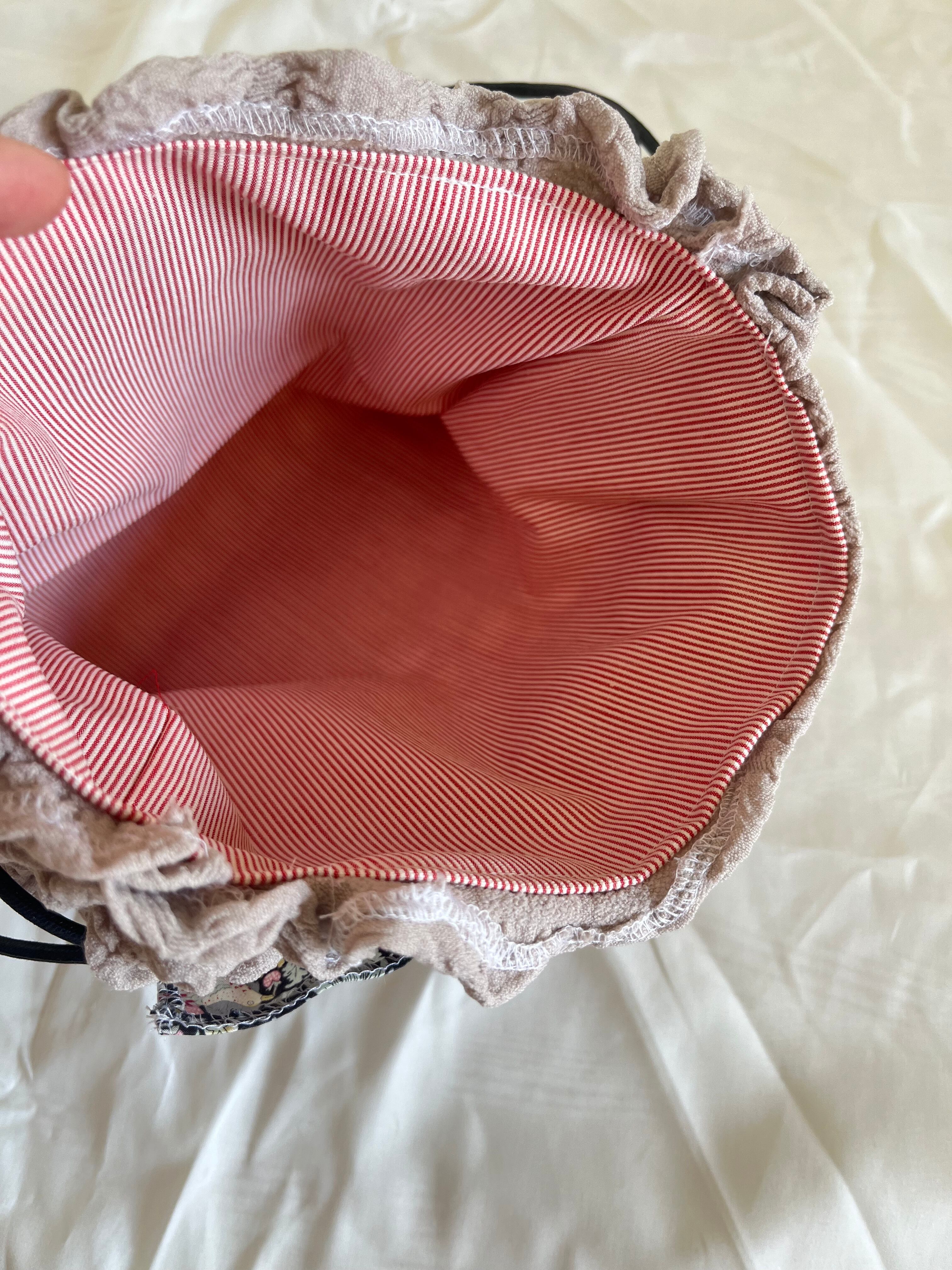 リバティ&ポコポコ生地 肩掛け可能 巾着 バッグ