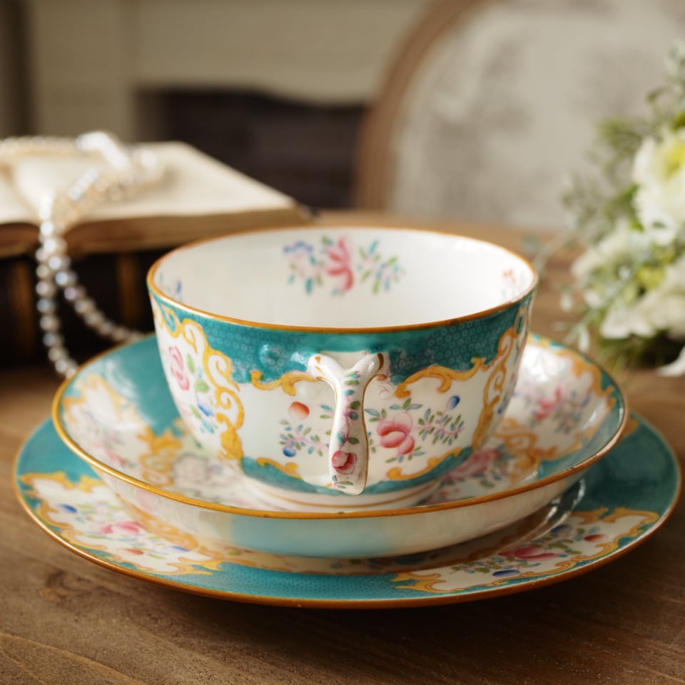 希少】英国ミントン コカトリスターコイズ トリオA ラージカップ