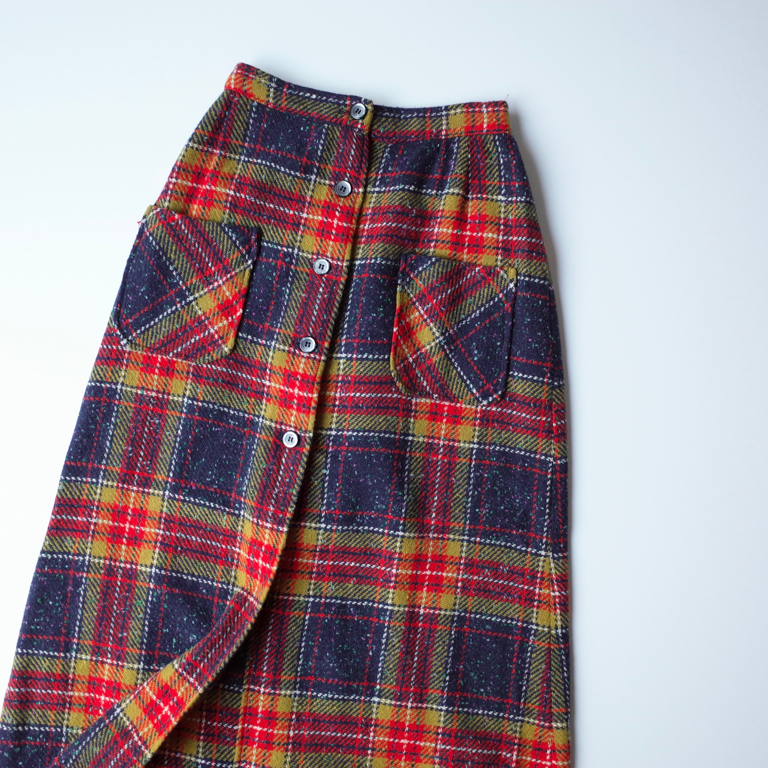 USA checked wool long skirt