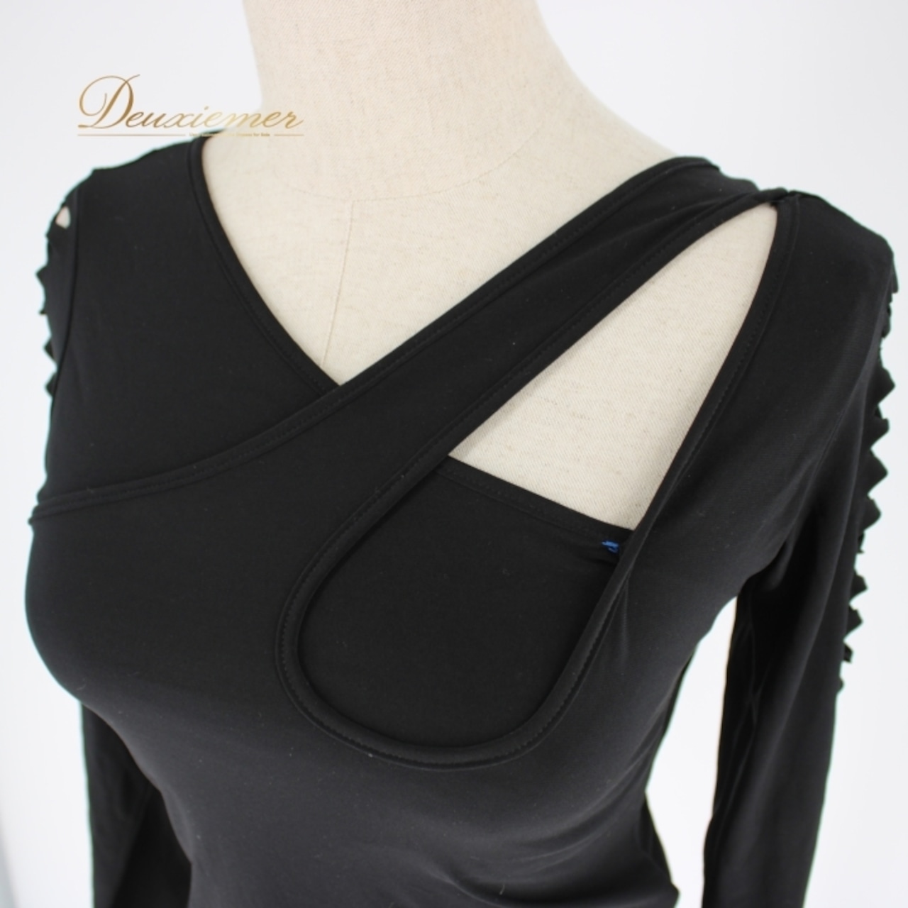 社交ダンス 衣装 スタンダード ラテン トップス レッスンウェア 練習着 Create-Sun クリエイトサン 黒 ブラック系 アシメ アシンメトリー 長袖 伸縮性 おしゃれ スタイリッシュ ダンスウェア フィットネス トレーニング 男女兼用 日常使い カジュアル 練習用 スポーティ デザイン性抜群 シンプル 軽量