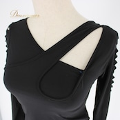 社交ダンス 衣装 スタンダード ラテン トップス レッスンウェア 練習着 Create-Sun クリエイトサン 黒 ブラック系 アシメ アシンメトリー 長袖 伸縮性 おしゃれ スタイリッシュ ダンスウェア フィットネス トレーニング 男女兼用 日常使い カジュアル 練習用 スポーティ デザイン性抜群 シンプル 軽量