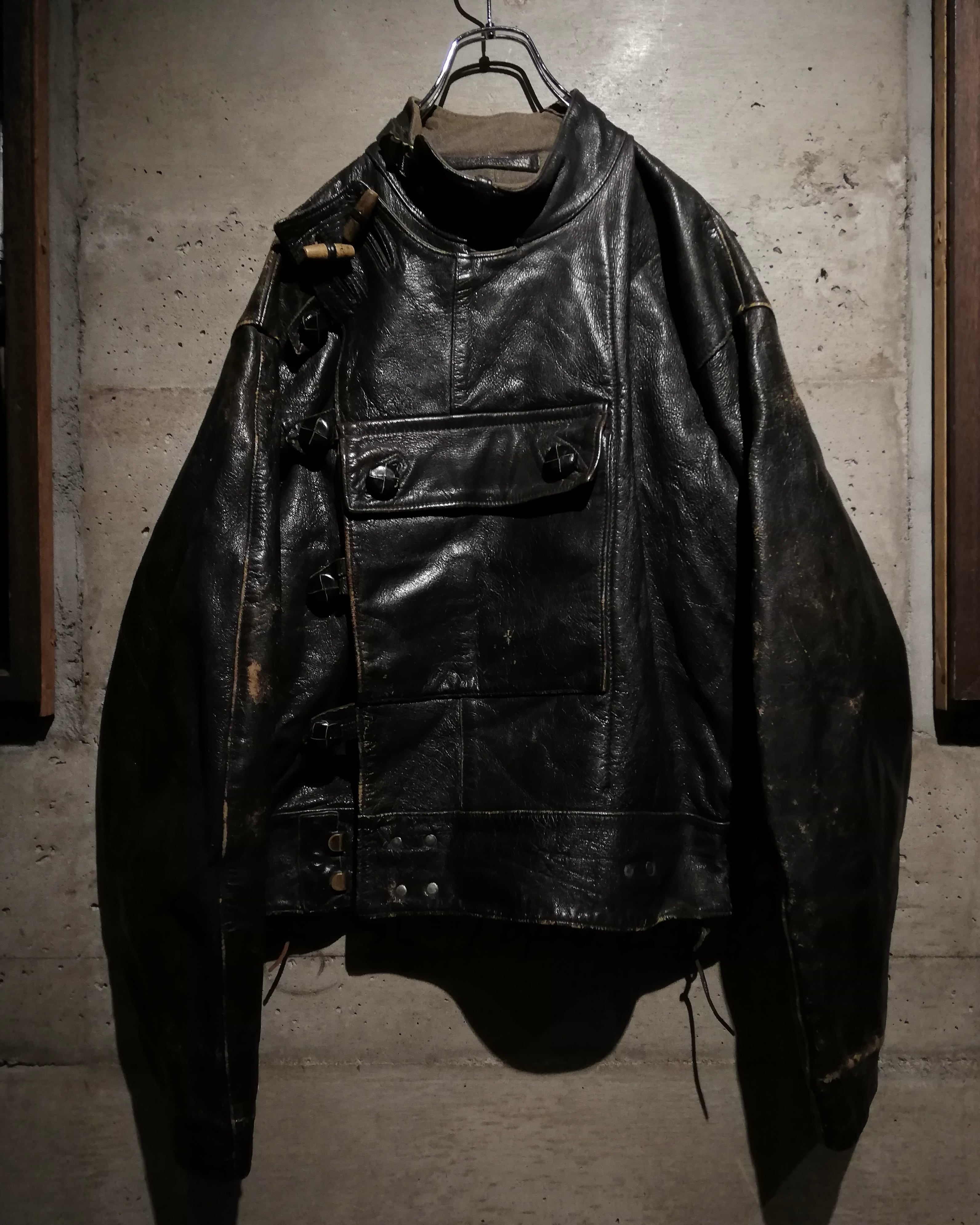 Caka】40's〜50's Swedish Army Vintage Motorcycle Leather Jacket