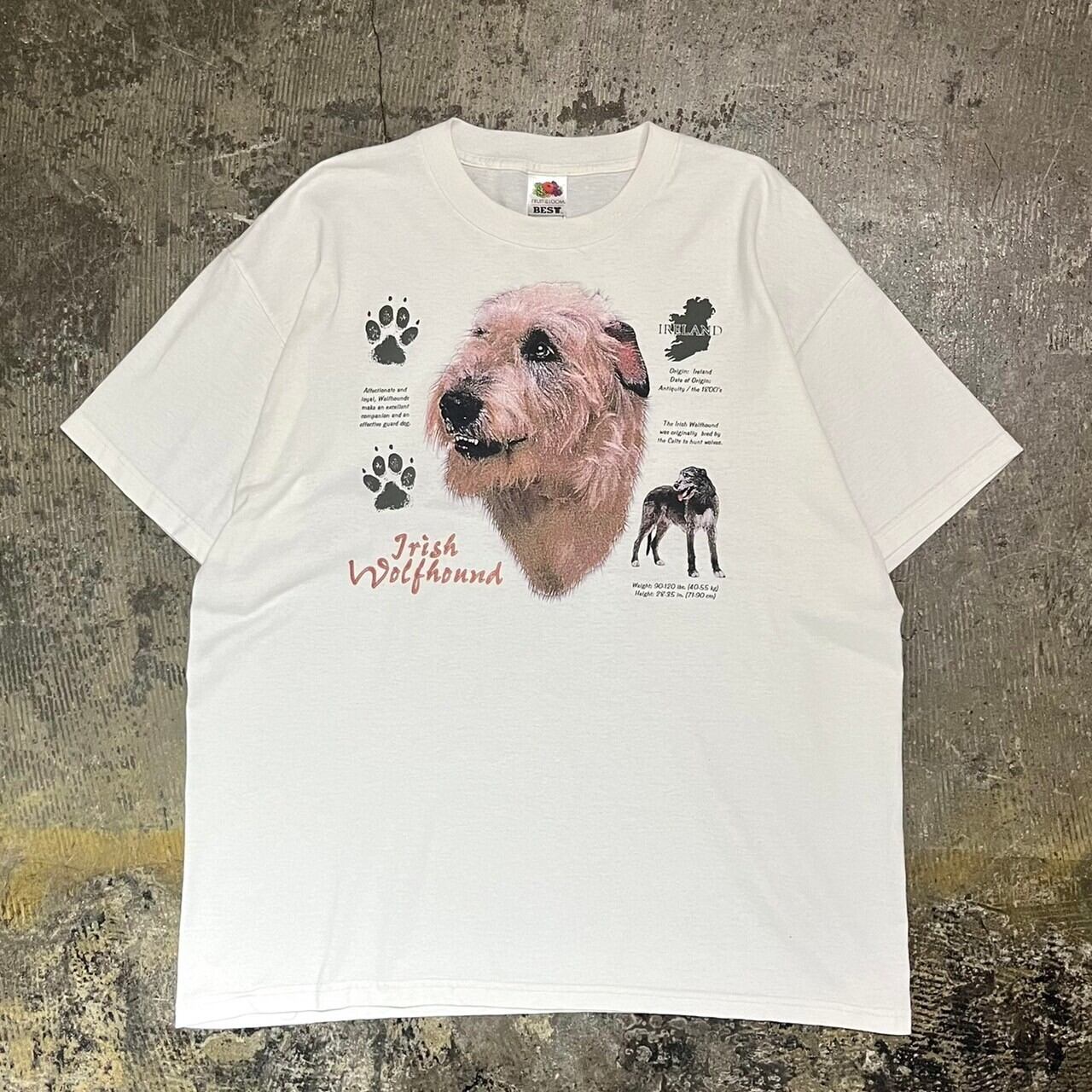 00s FRUIT OF THE LOOM Dog Print Tee "Irish Wolfhound"