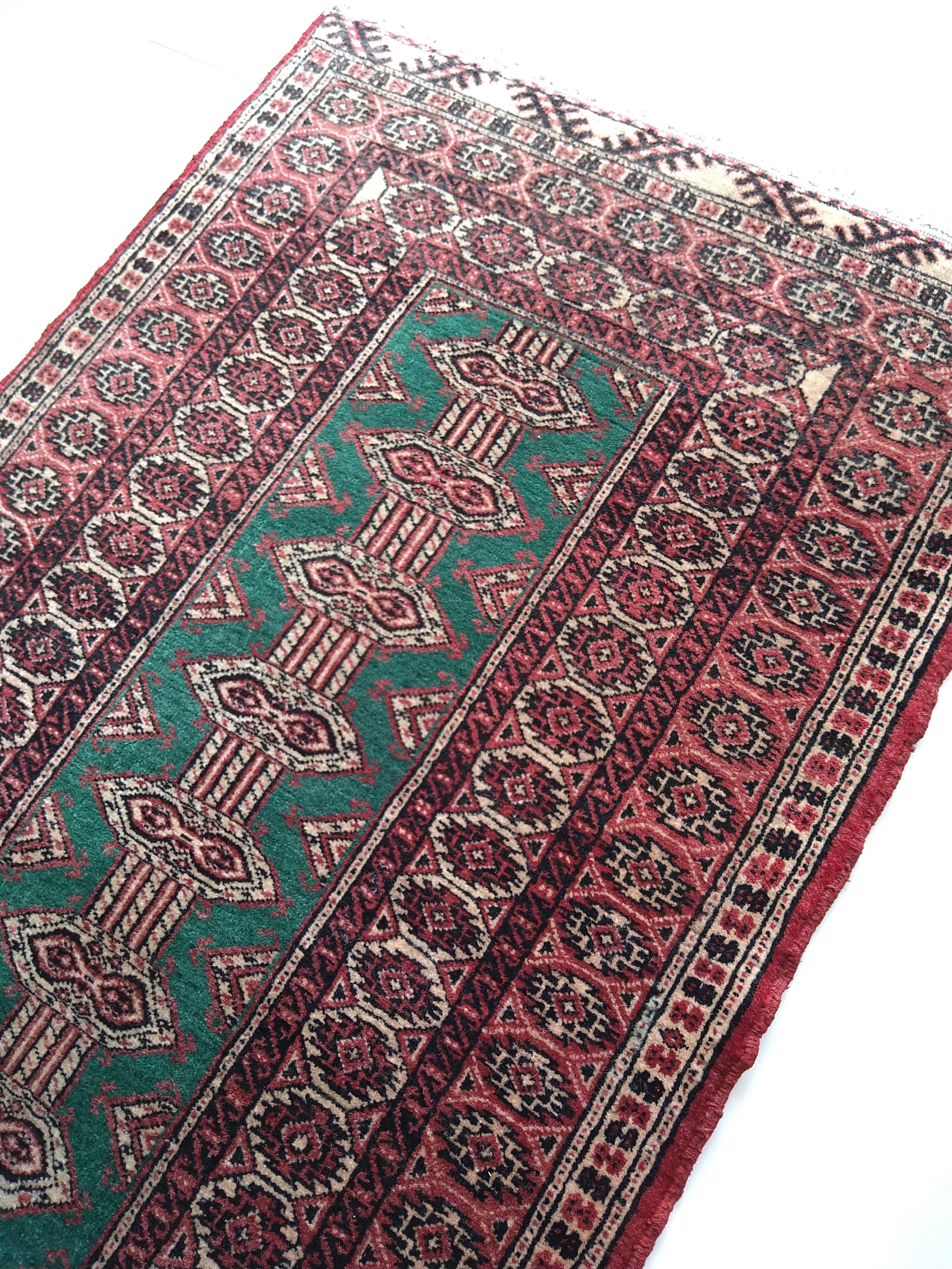 Vintage Persian Rug 100x64cm Turkmen Red x Green ペルシャ