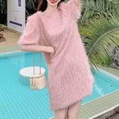 Pink Round Neck Fringed Dress 5070