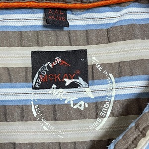 【McKAY】マルチストライプ マルチカラー 柄シャツ 長袖 ワンポイント 刺繍ロゴ シワ加工 XXL ビッグサイズ US古着