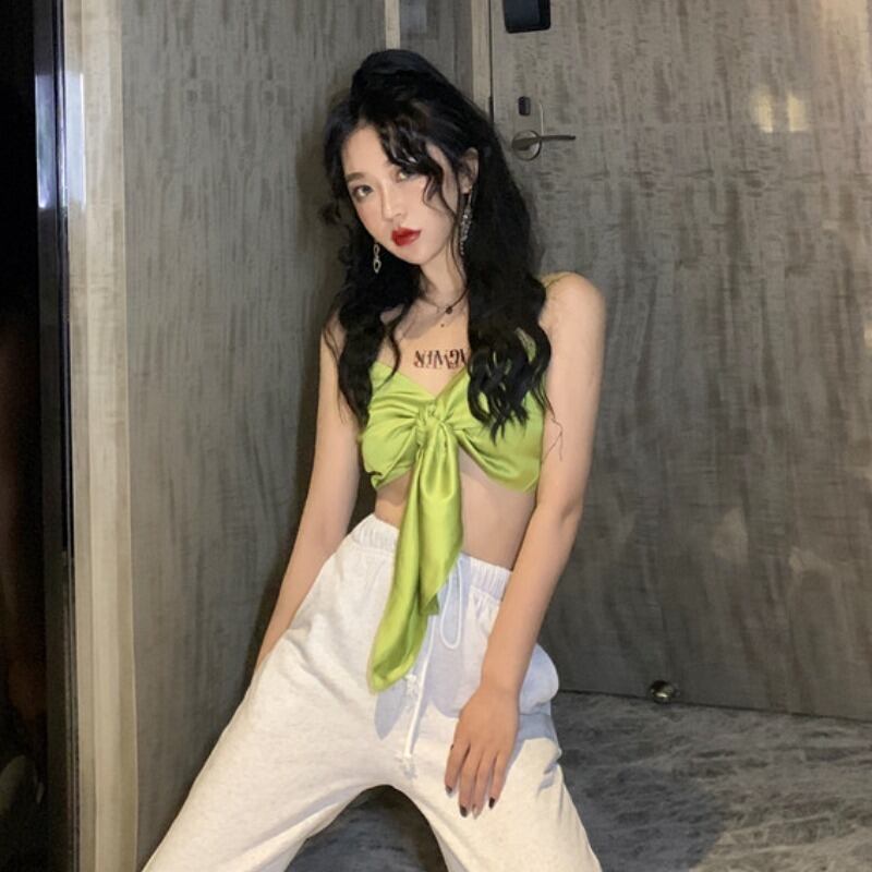 同じグリーンのボウスリングベスト、女性のケアセンス、機械で包まれたトップを備えた2020年夏の新しいヒョナ YY-ファッション88890922439
