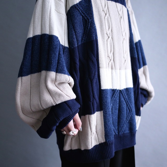 good coloring 3D knit panel pattern XXX over size cotton sweater