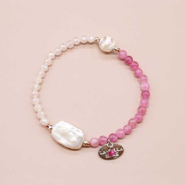 【Open the Jewelry Box!】水紋天珠×オレンジガーネット×ブルーレースアゲート ブレスレット