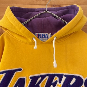 【NBA】90s 日本製 希少 レイカーズ Los Angeles Lakers 刺繍ロゴ スウェット パーカー 古着