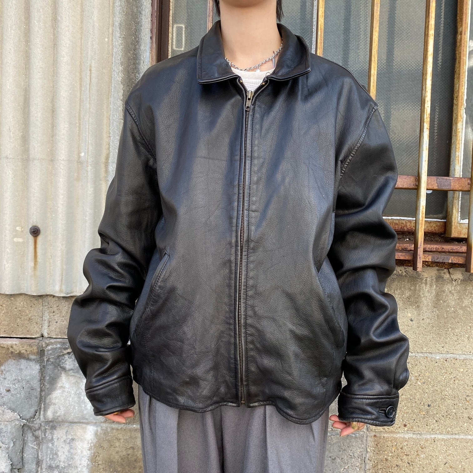 90年代 旧タグ J.CREW ジェイクルー レザージャケット メンズM 古着 