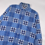 90s McGREGOR マックレガー パッチワーク 長袖シャツ M/ブルー メンズ ビンテージ