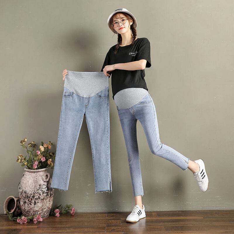【新作】【送料無料】 妊娠中の女性2020年夏のベリージーンズレギュラーサイドスプリットアンクルレングスウエストデニムパンツマタニティペンシルパンツ サマー 夏物 AL expec345264875245