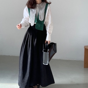 Asymmetric Dot Shirt & Long Skirt KRE1871