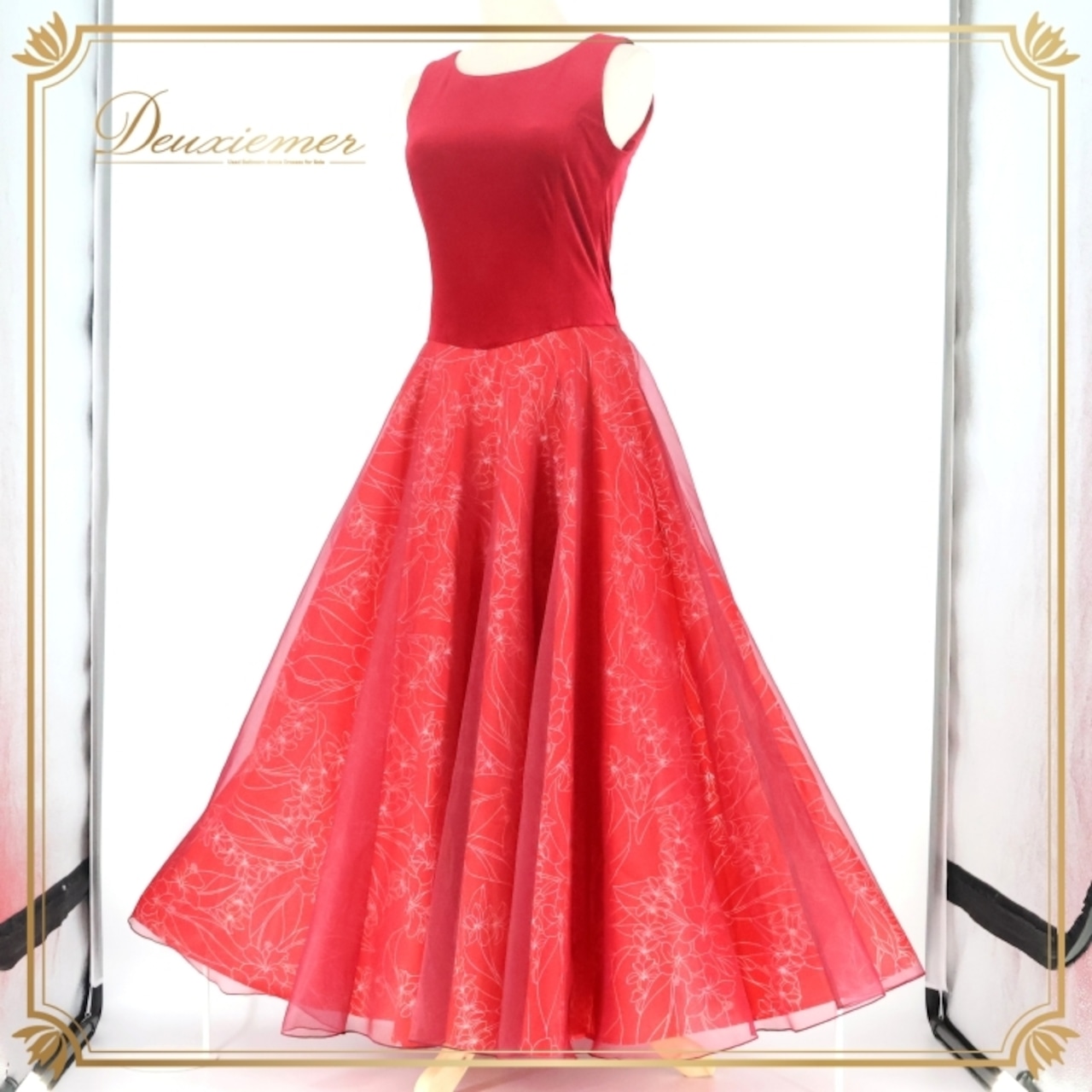 フラダンス 衣装 ワンピース ドレス レッド系 ブルーヘブンカンパニー ハイビスカス柄 プルメリア柄 BLUE HEAVEN COMPANY ベロア生地 オーガンジー生地 ハワイアンプリント アロハ レッスン 練習 フラ ダンス 華やか 鮮やか 大人っぽい 上品 高級感 ノースリーブ パーティー 衣装用 おしゃれ フラ教室 発表会 ステージ 衣装 大人 女性用 ドレッシー エレガント