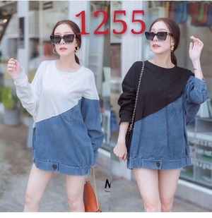 バイカラーデニムトップス